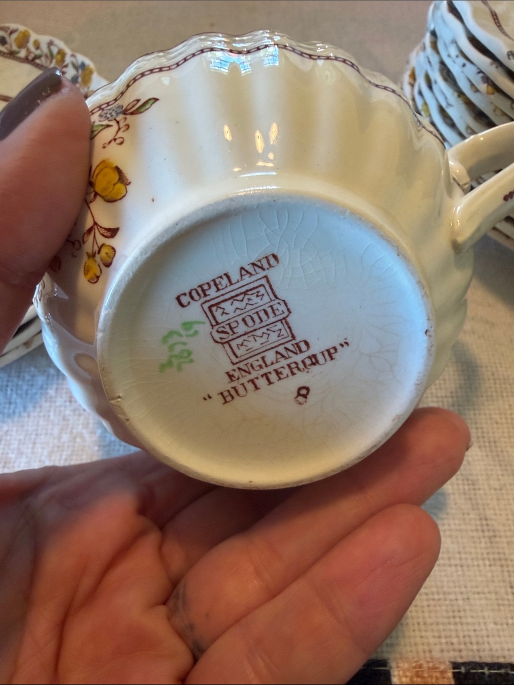 Vintage Copeland Spode Cowslip Pattern Tea Cups and Saucer Plates Set - 3 Sets
